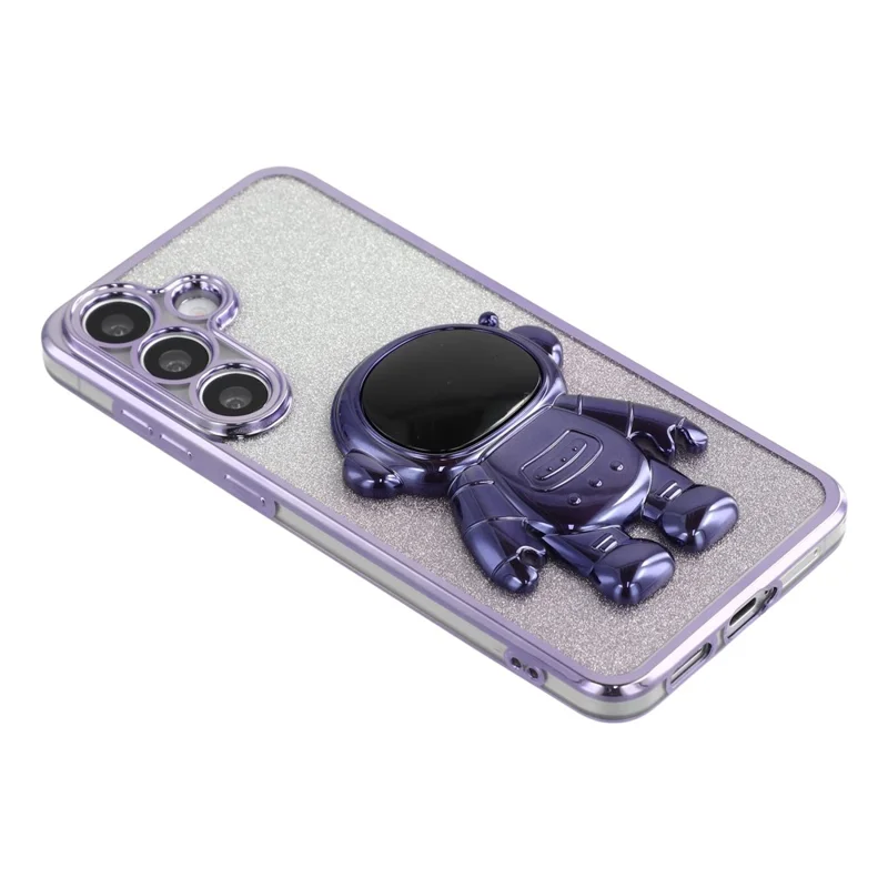 Samsung Galaxy S25 FE Hülle mit Astronauten-Ständer PC + TPU Handyhülle Glänzender Glitzer - Lila