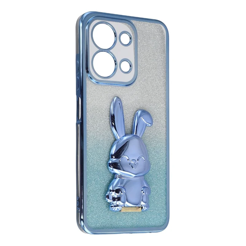 غطاء هاتف لـ Xiaomi Redmi 15C 4G (الاتحاد الأوروبي) (173 مم) / 15C 5G (الاتحاد الأوروبي) (173 مم) / Poco C85 4G (173 مم)، غطاء أرنب لامع مطلي بالكروم من مادة البولي كربونات + TPU مع حامل قابل للسحب - أزرق