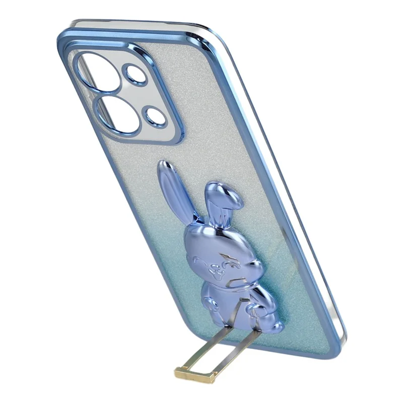 غطاء هاتف لـ Xiaomi Redmi 15C 4G (الاتحاد الأوروبي) (173 مم) / 15C 5G (الاتحاد الأوروبي) (173 مم) / Poco C85 4G (173 مم)، غطاء أرنب لامع مطلي بالكروم من مادة البولي كربونات + TPU مع حامل قابل للسحب - أزرق