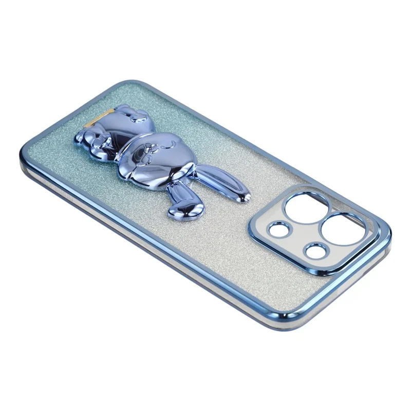 غطاء هاتف لـ Xiaomi Redmi 15C 4G (الاتحاد الأوروبي) (173 مم) / 15C 5G (الاتحاد الأوروبي) (173 مم) / Poco C85 4G (173 مم)، غطاء أرنب لامع مطلي بالكروم من مادة البولي كربونات + TPU مع حامل قابل للسحب - أزرق