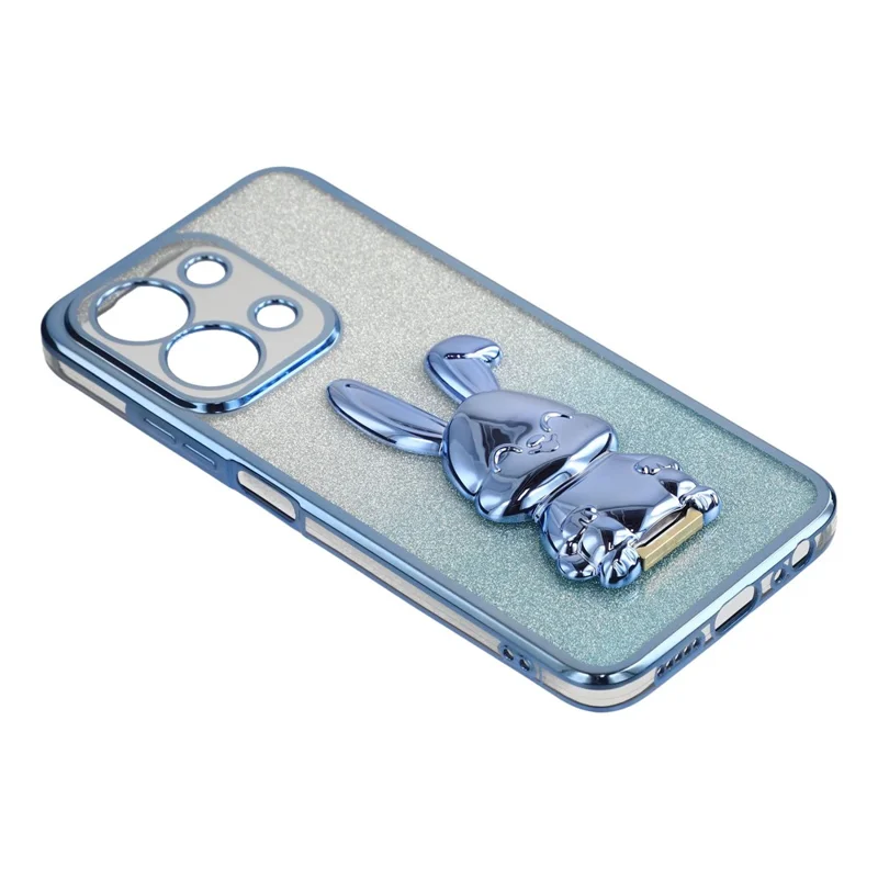 غطاء هاتف لـ Xiaomi Redmi 15C 4G (الاتحاد الأوروبي) (173 مم) / 15C 5G (الاتحاد الأوروبي) (173 مم) / Poco C85 4G (173 مم)، غطاء أرنب لامع مطلي بالكروم من مادة البولي كربونات + TPU مع حامل قابل للسحب - أزرق