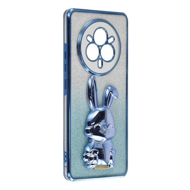 Für Realme 14 Pro 5G Hülle Elektrolytisches Glitzer-Kaninchen PC + TPU Handyhülle mit Ständer - Blau
