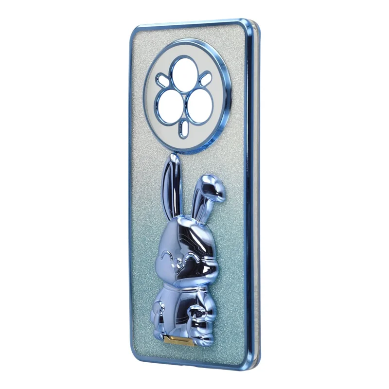 Für Realme 14 Pro 5G Hülle Elektrolytisches Glitzer-Kaninchen PC + TPU Handyhülle mit Ständer - Blau