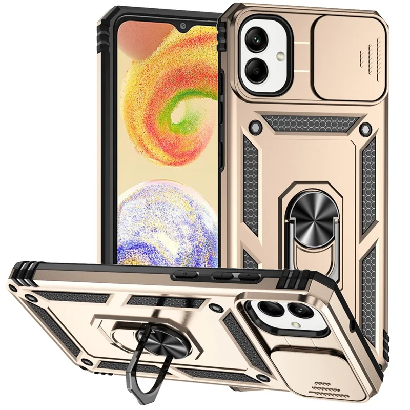 For Samsung Galaxy A07 4G / A06 4G Case PC + TPU Phone Cover with Lens Protection Kickstand - Gold