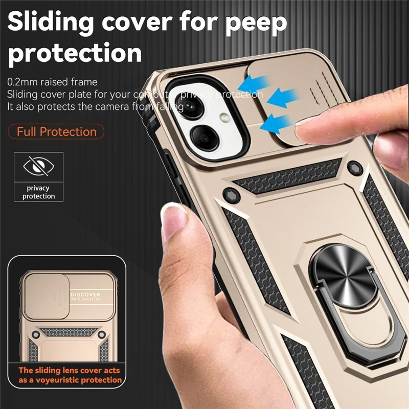 For Samsung Galaxy A07 4G / A06 4G Case PC + TPU Phone Cover with Lens Protection Kickstand - Gold