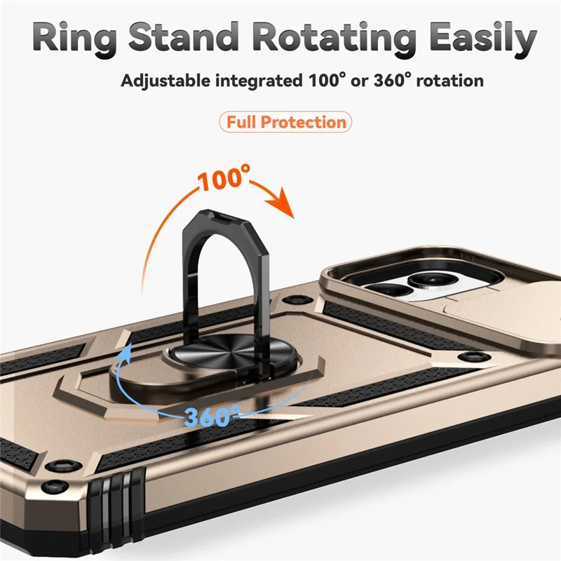 For Samsung Galaxy A07 4G / A06 4G Case PC + TPU Phone Cover with Lens Protection Kickstand - Gold