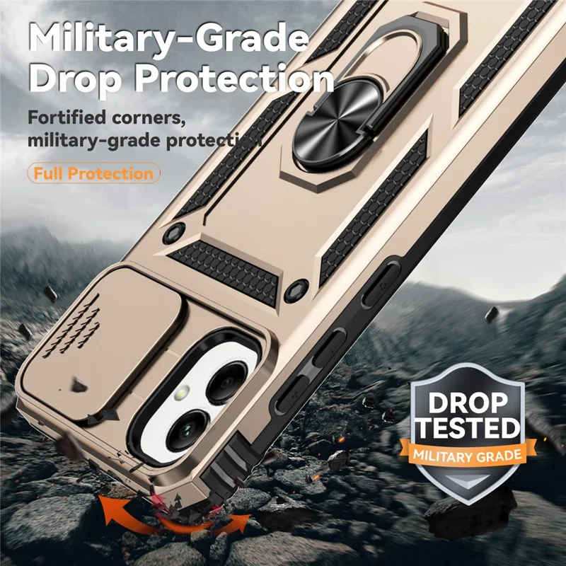 For Samsung Galaxy A07 4G / A06 4G Case PC + TPU Phone Cover with Lens Protection Kickstand - Gold