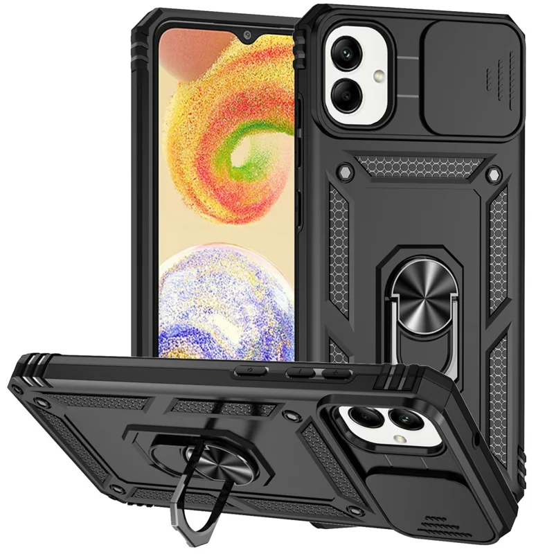 For Samsung Galaxy A07 4G / A06 4G Case PC + TPU Phone Cover with Lens Protection Kickstand - Black