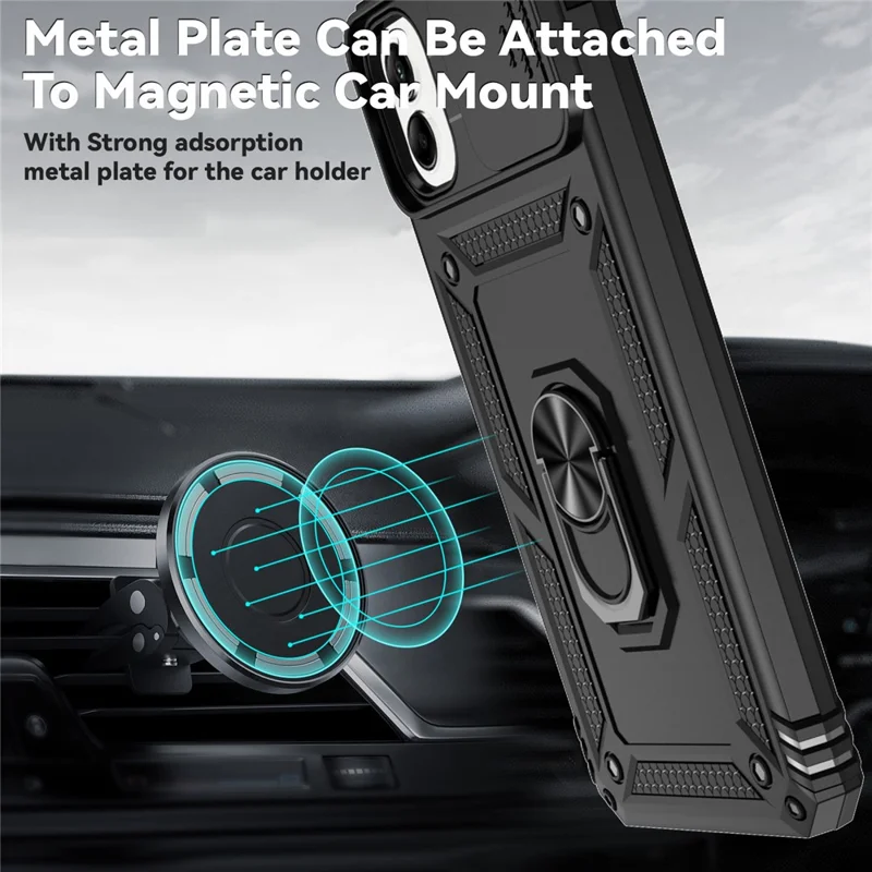 For Samsung Galaxy A07 4G / A06 4G Case PC + TPU Phone Cover with Lens Protection Kickstand - Black