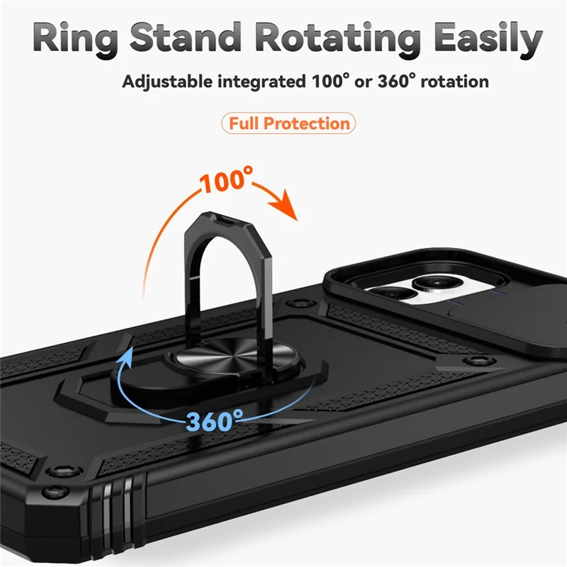 For Samsung Galaxy A07 4G / A06 4G Case PC + TPU Phone Cover with Lens Protection Kickstand - Black