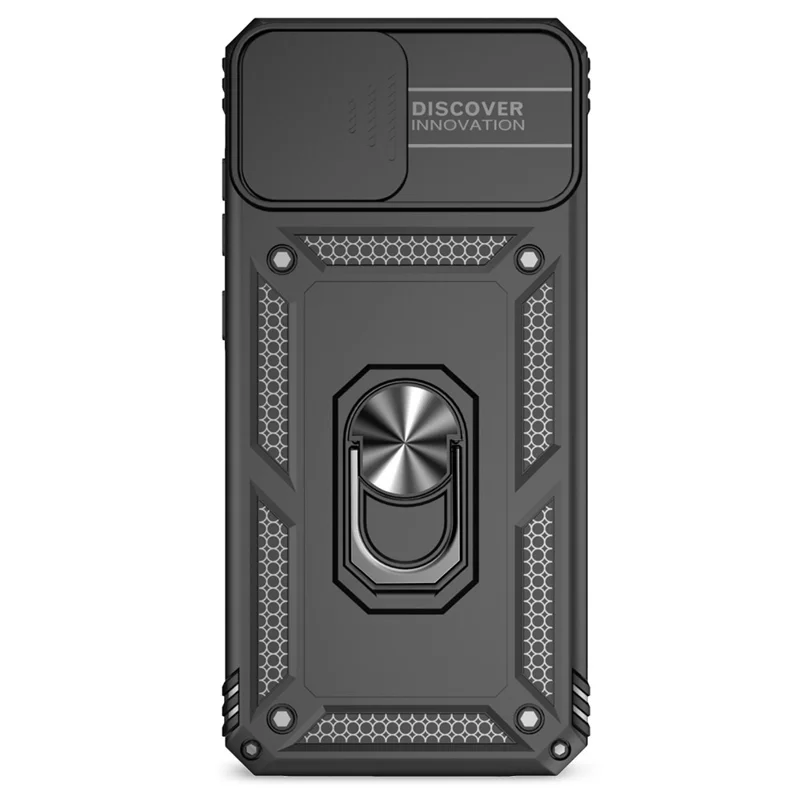 For Samsung Galaxy A07 4G / A06 4G Case PC + TPU Phone Cover with Lens Protection Kickstand - Black