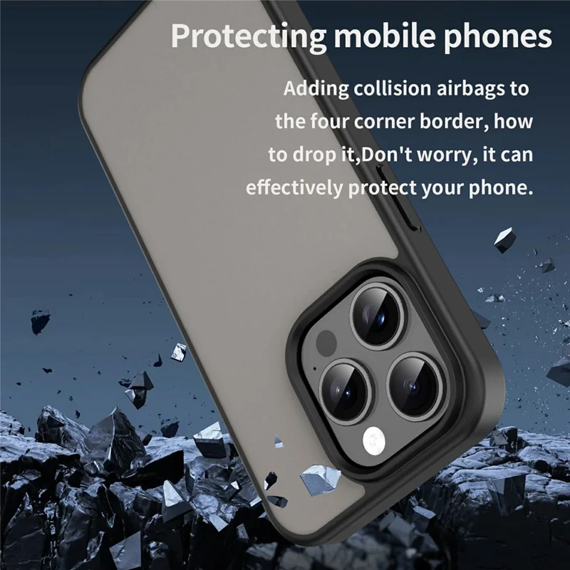 For iPhone 15 Pro Case TPU PC Hybrid Soft Edge Hard Shell Protective Cover Camera Protection Anti Slip Texture - Black