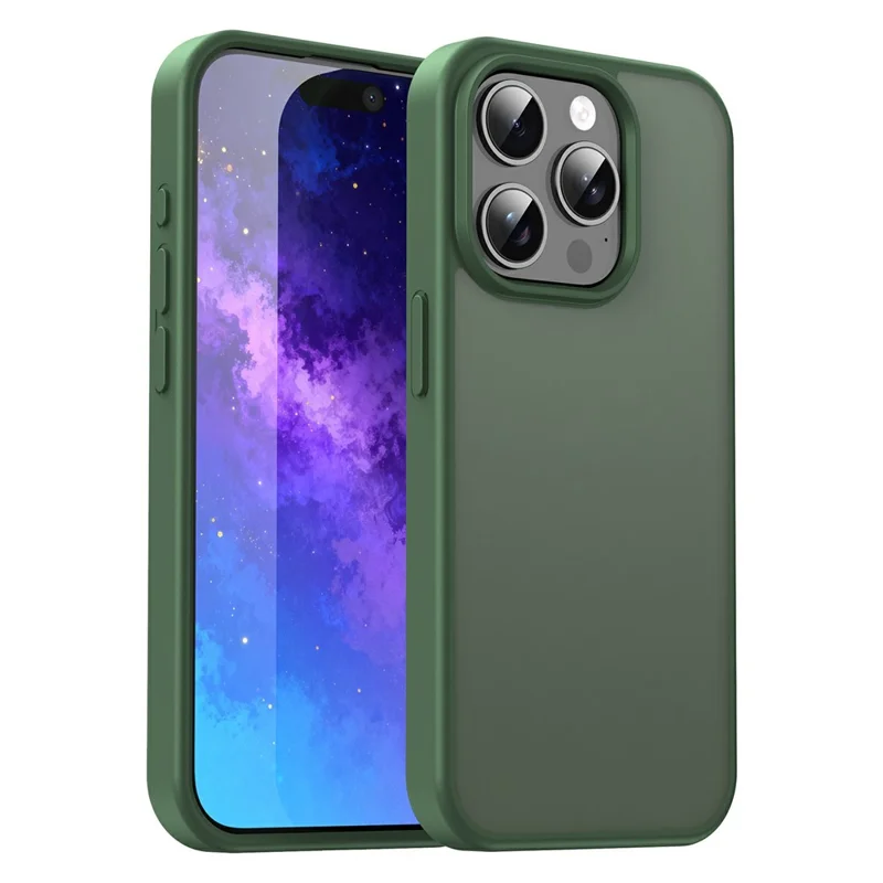 iPhone 15 Pro Hülle TPU PC Hybrid Weiche Kante Harte Schale Schutzhülle Kamera Schutz Rutschfeste Textur - Olivgrün