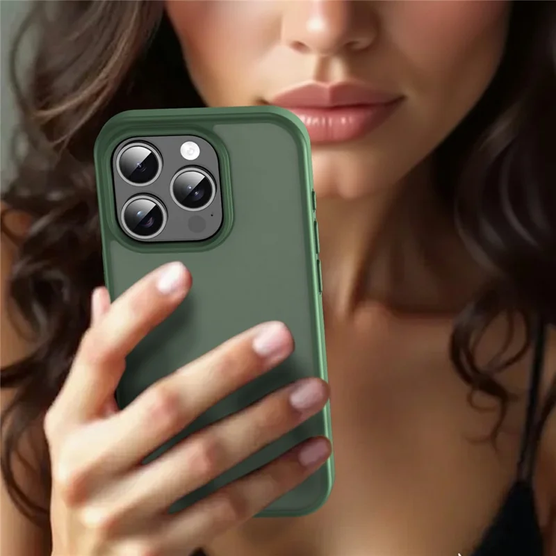 iPhone 15 Pro Hülle TPU PC Hybrid Weiche Kante Harte Schale Schutzhülle Kamera Schutz Rutschfeste Textur - Olivgrün