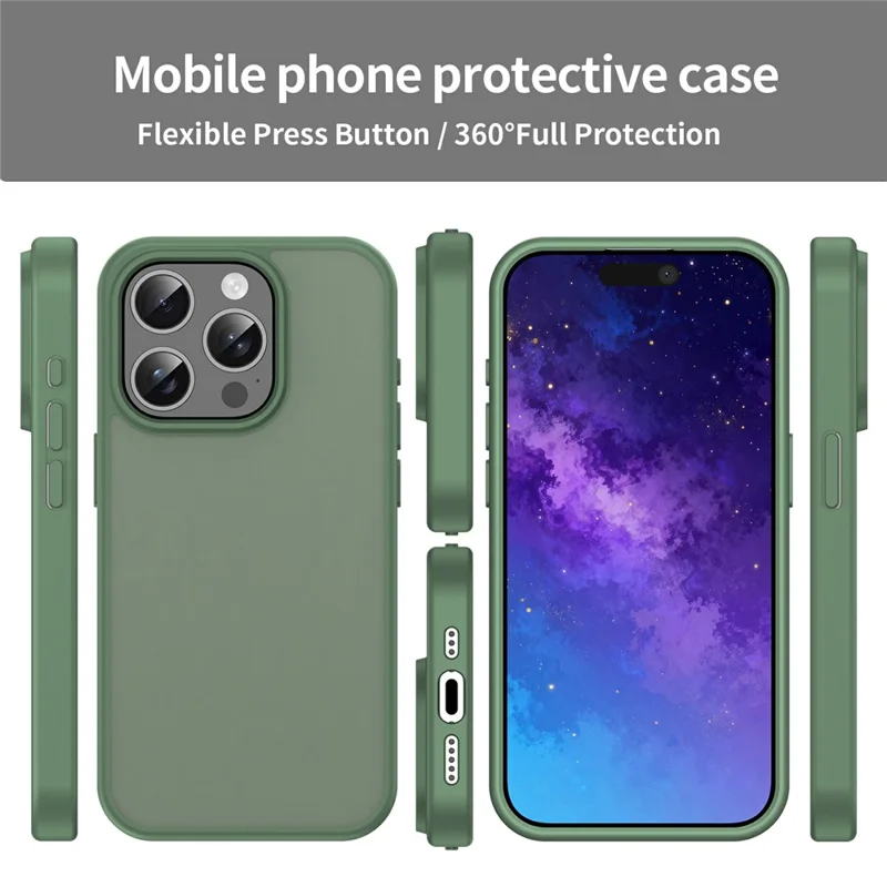 iPhone 15 Pro Hülle TPU PC Hybrid Weiche Kante Harte Schale Schutzhülle Kamera Schutz Rutschfeste Textur - Olivgrün