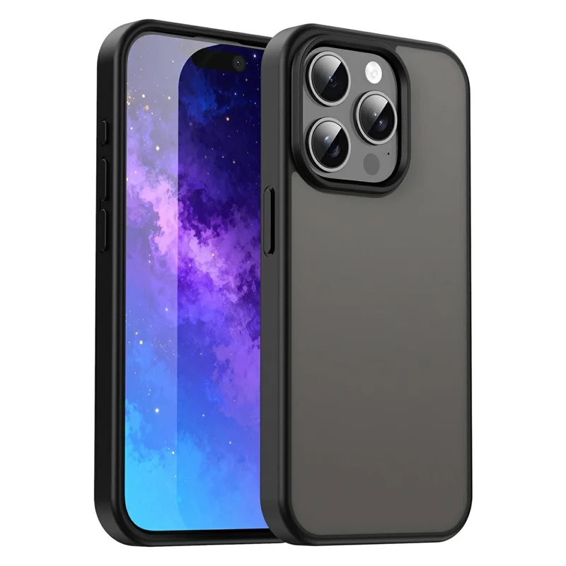 For iPhone 15 Pro Max Case Skin Touch Matte Anti Drop TPU PC Phone Back Cover - Black