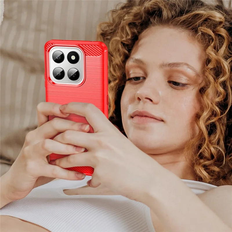 غطاء هاتف لهونور 400 سمارت 5G / 4G / X7d 4G واقي بنسيج ألياف الكربون، مطلي - أحمر