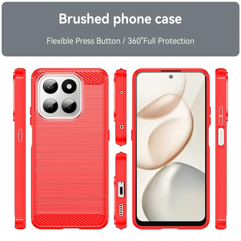 غطاء هاتف لهونور 400 سمارت 5G / 4G / X7d 4G واقي بنسيج ألياف الكربون، مطلي - أحمر