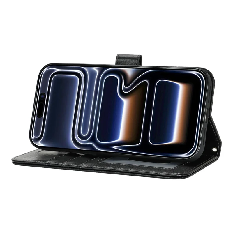 iPhone 17 Pro Hülle Strukturiertes Leder Brieftasche Handyhülle mit Riemen - Schwarz