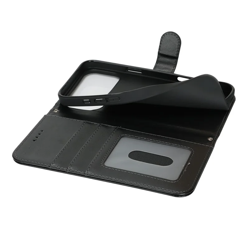 iPhone 17 Pro Hülle Strukturiertes Leder Brieftasche Handyhülle mit Riemen - Schwarz