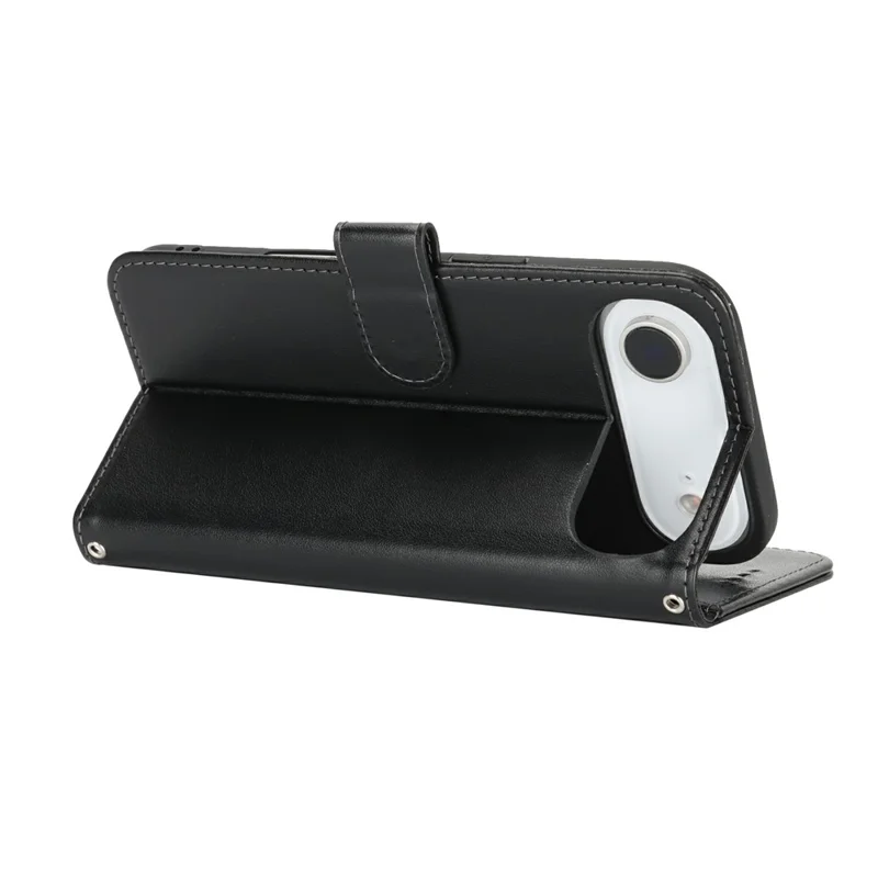 iPhone Air Case Texturiertes Leder Geldbörse Handyhülle mit Gurt - Schwarz