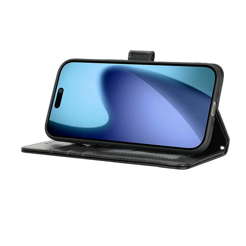 iPhone Air Case Texturiertes Leder Geldbörse Handyhülle mit Gurt - Schwarz