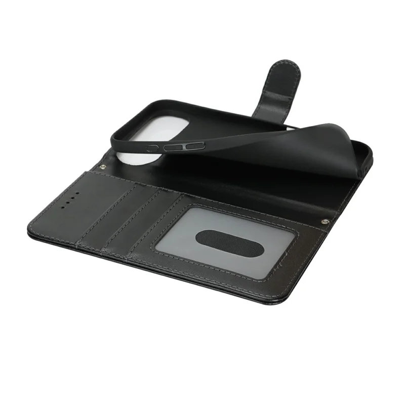iPhone Air Case Texturiertes Leder Geldbörse Handyhülle mit Gurt - Schwarz