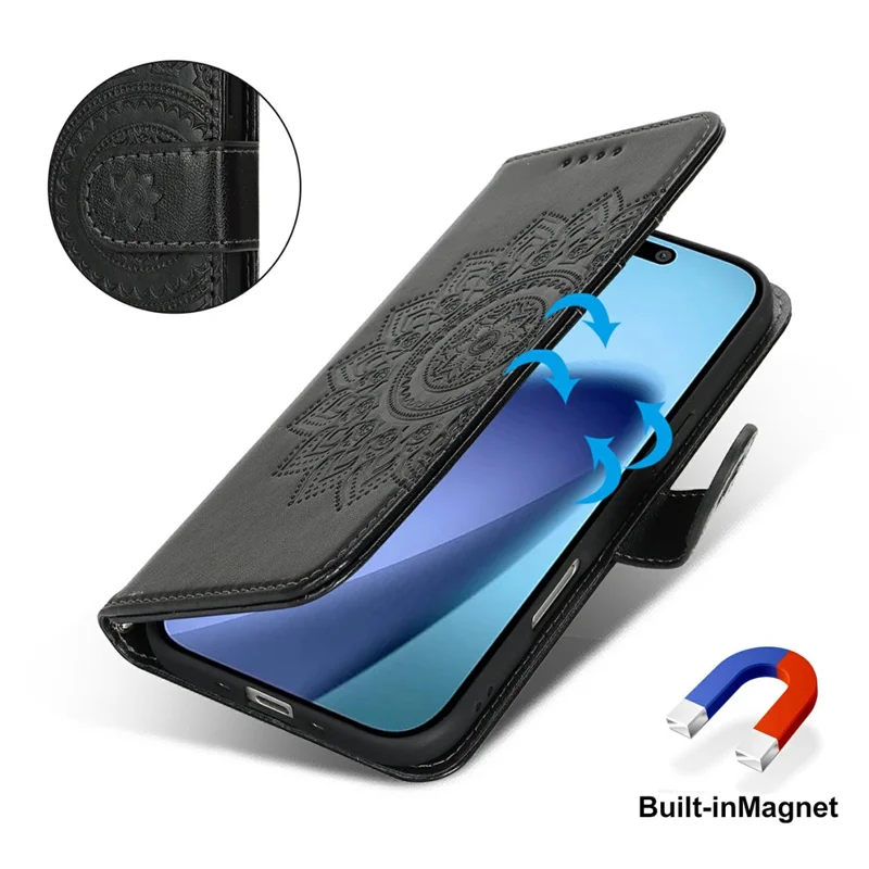 iPhone Air Case Texturiertes Leder Geldbörse Handyhülle mit Gurt - Schwarz