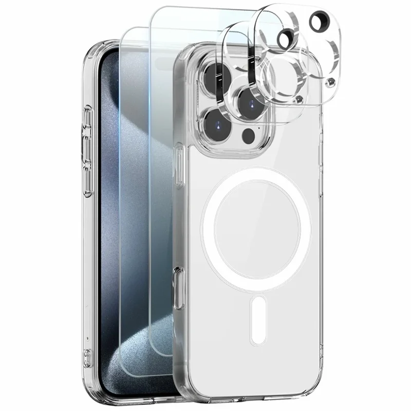 NORTHJO 5-in-1-Set für iPhone 15 Pro Magnetische Hülle PC + TPU Handyhülle mit 2 Frontschutzfolien + 2 Linsenfilmen
