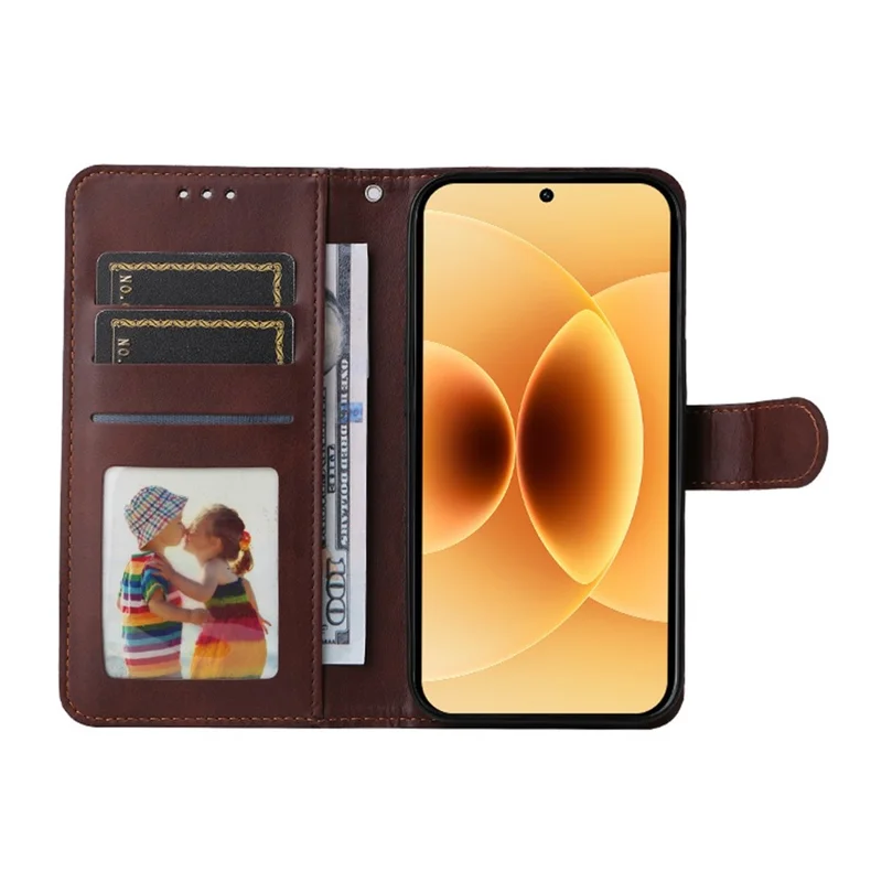 ENKAY HAT PRINCE For Xiaomi 17 Wallet Case Calf Texture Leather Phone Stand Cover with Strap and 0.18mm Screen Film (Support Ultrasonic Fingerprint Unlock) - Brown