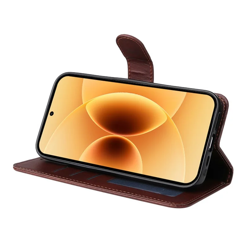ENKAY HAT PRINCE For Xiaomi 17 Wallet Case Calf Texture Leather Phone Stand Cover with Strap and 0.18mm Screen Film (Support Ultrasonic Fingerprint Unlock) - Brown