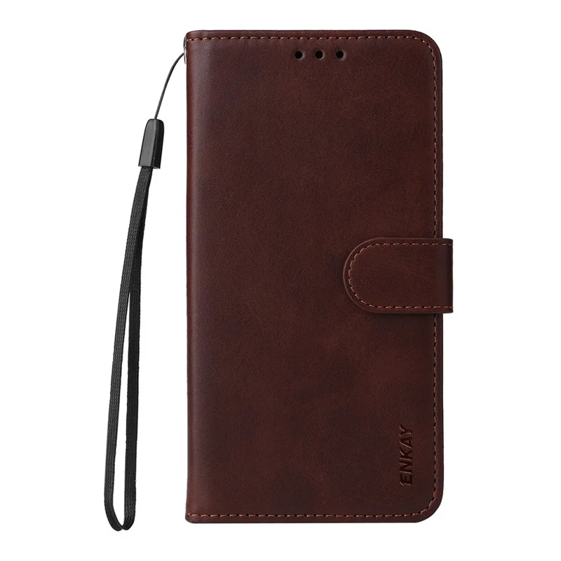 ENKAY HAT PRINCE For Xiaomi 17 Wallet Case Calf Texture Leather Phone Stand Cover with Strap and 0.18mm Screen Film (Support Ultrasonic Fingerprint Unlock) - Brown