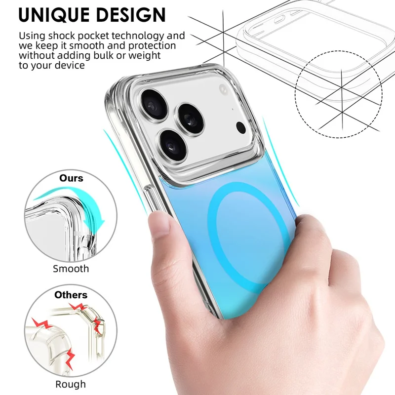 Compra em Quantidade para Capa do iPhone 17 Pro Max Compatível com MagSafe Revestimento de TPU Eletroplateado + PC - Azul