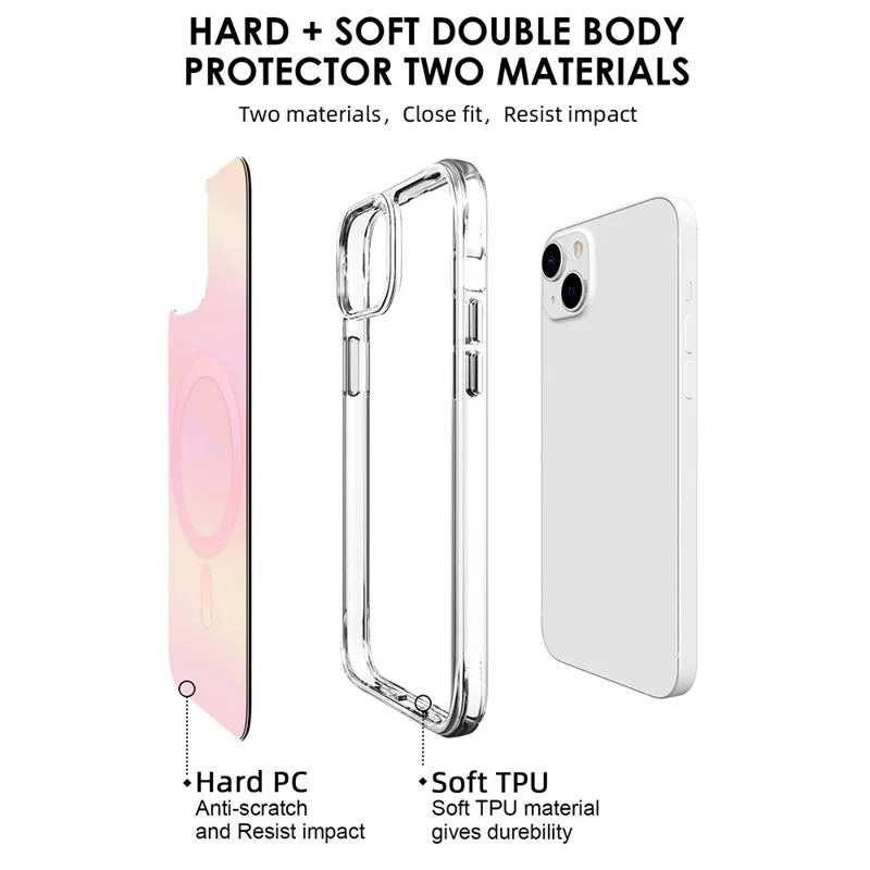 Bulk Buy For iPhone 14 Magnetic Case TPU PC Hybrid Shockproof Military-Grade Protection Electroplated Buttons