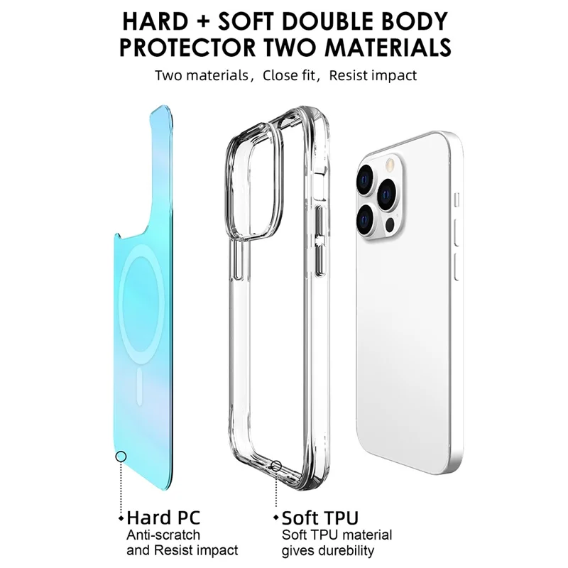 Compra a Granel para Capa de iPhone 15 Pro Max Compatível com MagSafe Electrochapada TPU + PC Capa de Telefone - Azul