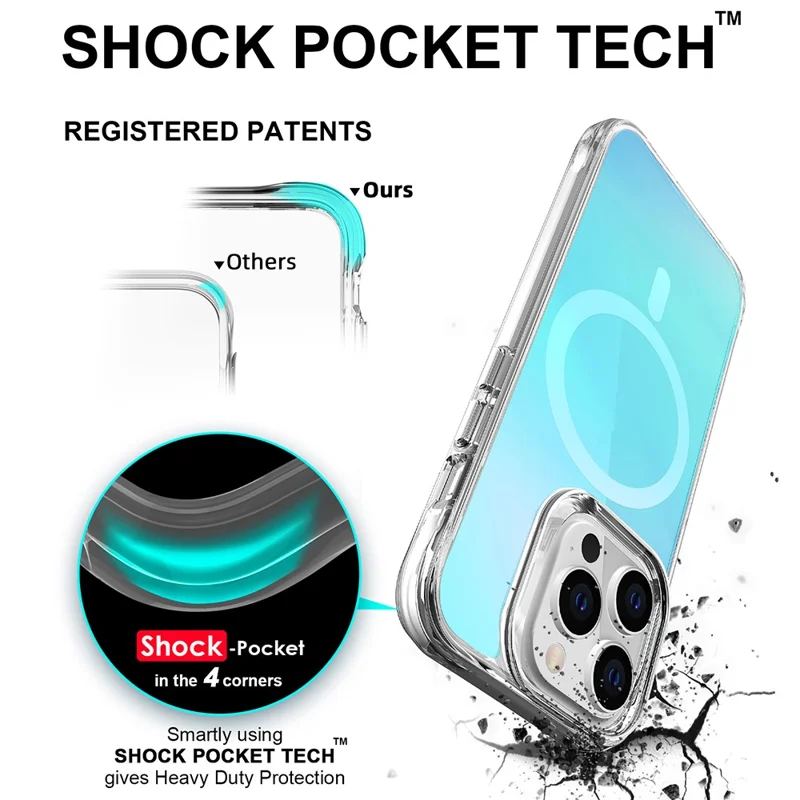 Compra a Granel para Capa de iPhone 15 Pro Max Compatível com MagSafe Electrochapada TPU + PC Capa de Telefone - Azul