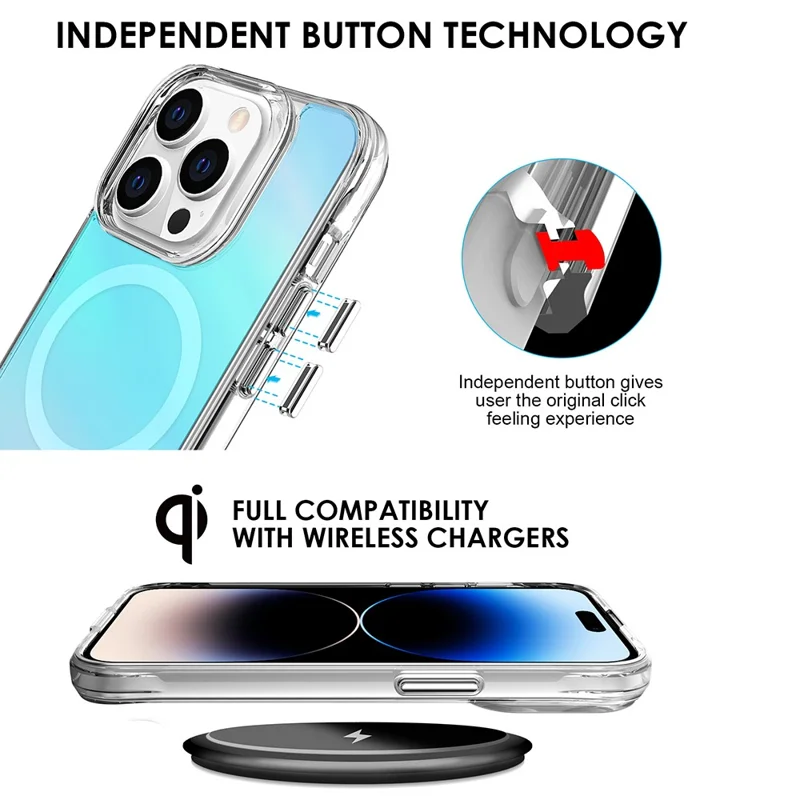 Compra a Granel para Capa de iPhone 15 Pro Max Compatível com MagSafe Electrochapada TPU + PC Capa de Telefone - Azul