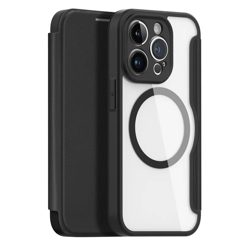 DUX DUCIS Skin X Pro-serie lederen hoesje voor iPhone 14 Pro Fliphoes compatibel met MagSafe - Zwart