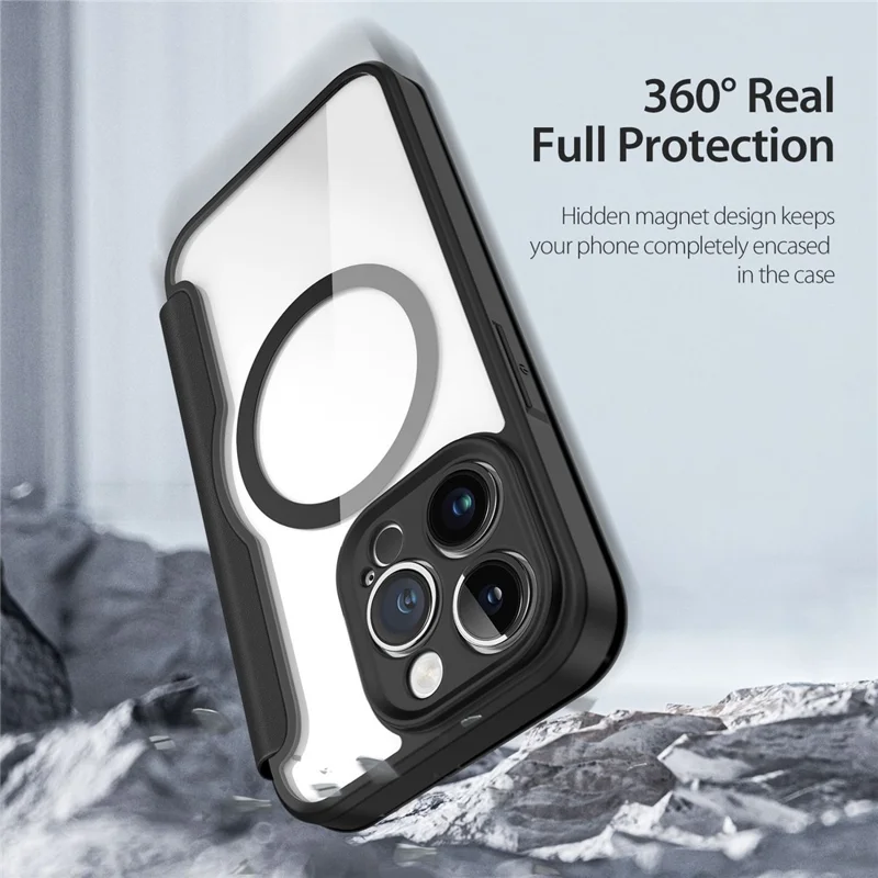 DUX DUCIS Skin X Pro-serie lederen hoesje voor iPhone 14 Pro Fliphoes compatibel met MagSafe - Zwart