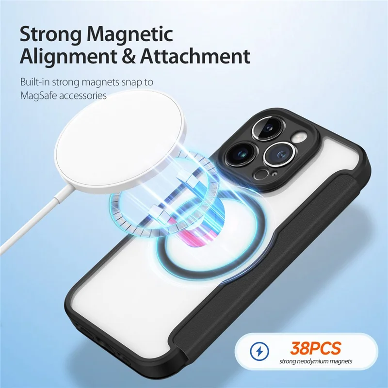 DUX DUCIS Skin X Pro-serie lederen hoesje voor iPhone 14 Pro Fliphoes compatibel met MagSafe - Zwart