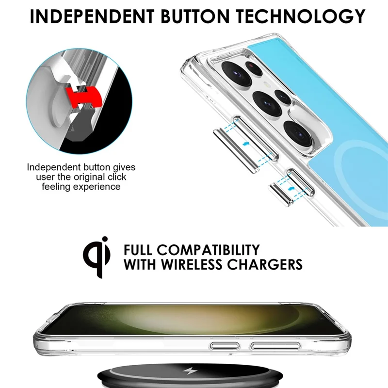 Achat en Vrac pour Étui Samsung Galaxy S24 Ultra Compatible avec MagSafe Électroplaqué TPU + Housse de Téléphone PC - Bleu