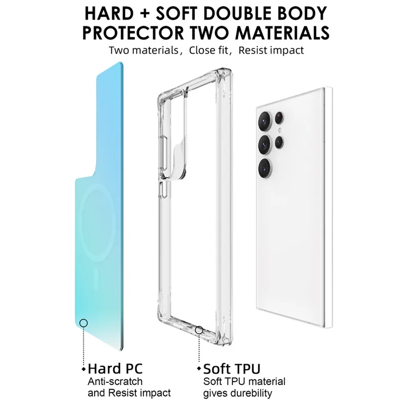 Achat en Vrac pour Étui Samsung Galaxy S24 Ultra Compatible avec MagSafe Électroplaqué TPU + Housse de Téléphone PC - Bleu