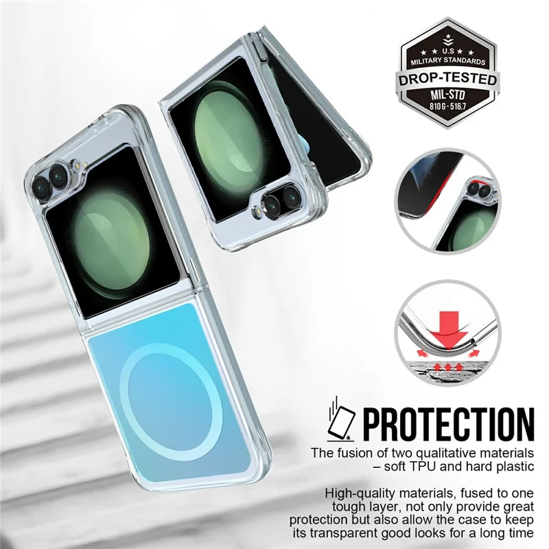 Groothandel voor Samsung Galaxy Z Flip7 FE 5G / Z Flip6 5G hoesje compatibel met MagSafe, geëlokteerd TPU + PC telefoonhoesje - Blauw