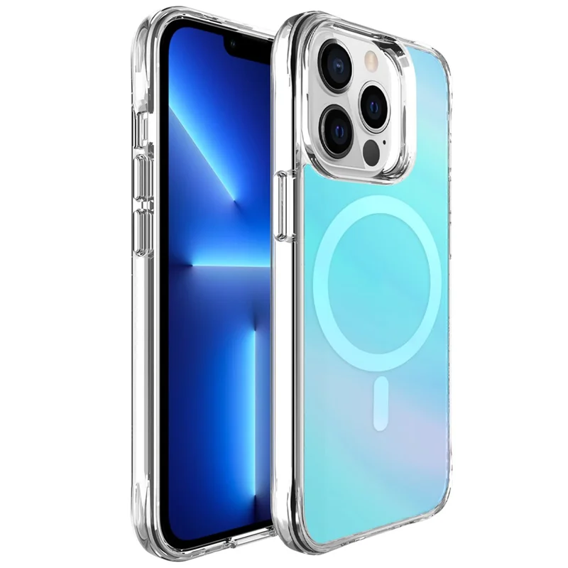 Compra a Granel para Capa de iPhone 13 Pro Compatível com MagSafe Eletroplastificada TPU + PC Capa de Telefone - Azul