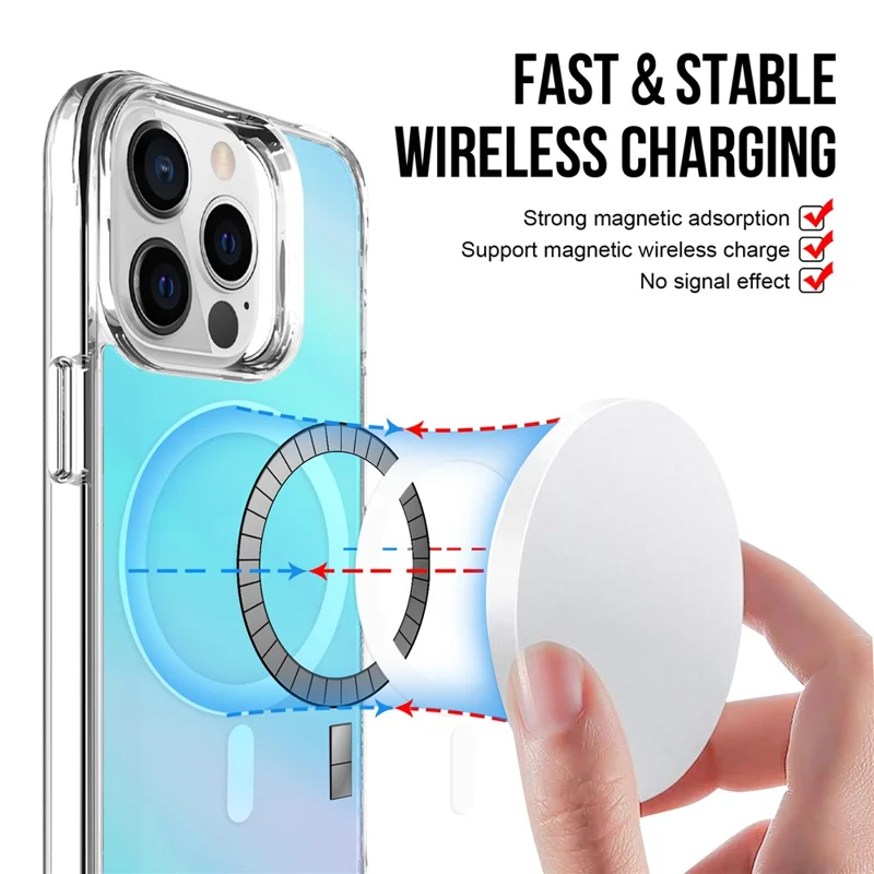 Compra a Granel para Capa de iPhone 13 Pro Compatível com MagSafe Eletroplastificada TPU + PC Capa de Telefone - Azul