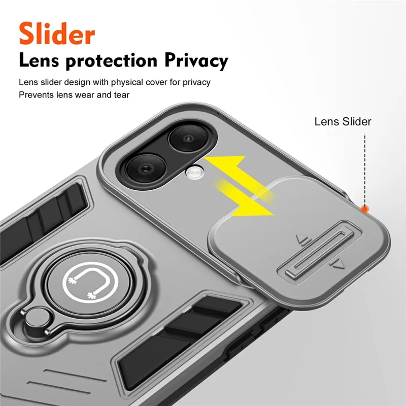 Per Samsung Galaxy A07 4G Case Slide Camshield Kickstand PC + TPU Phone Cover - Grigio