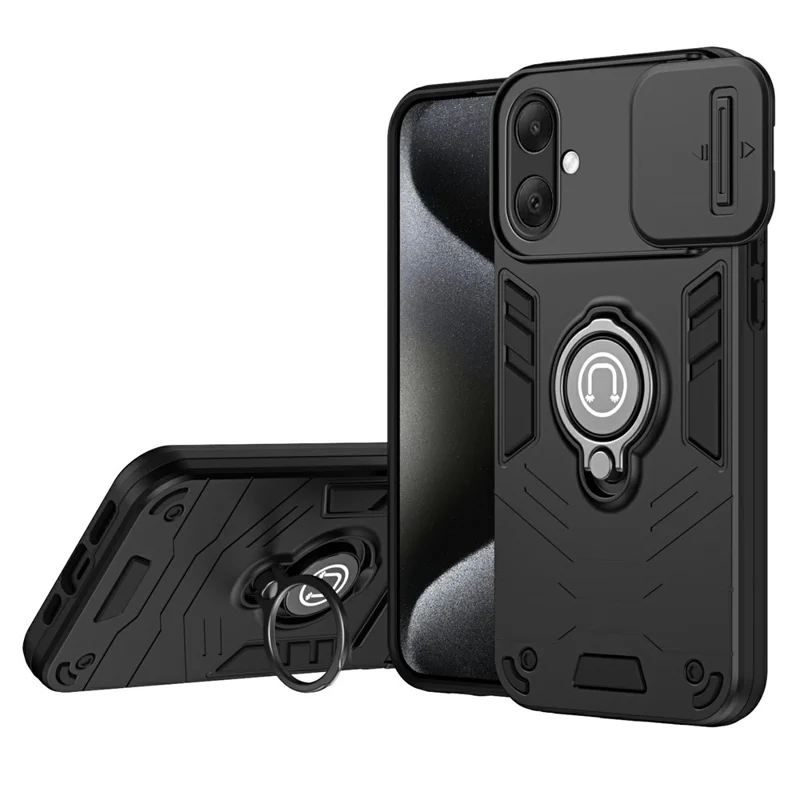Capa para Samsung Galaxy A07 4G com Proteção de Câmera, Suporte de Kickstand, PC + TPU - Preto