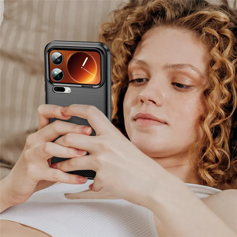 For Xiaomi 17 Pro Max Case Protective Phone Cover Carbon Fiber Texture Brushed - Black