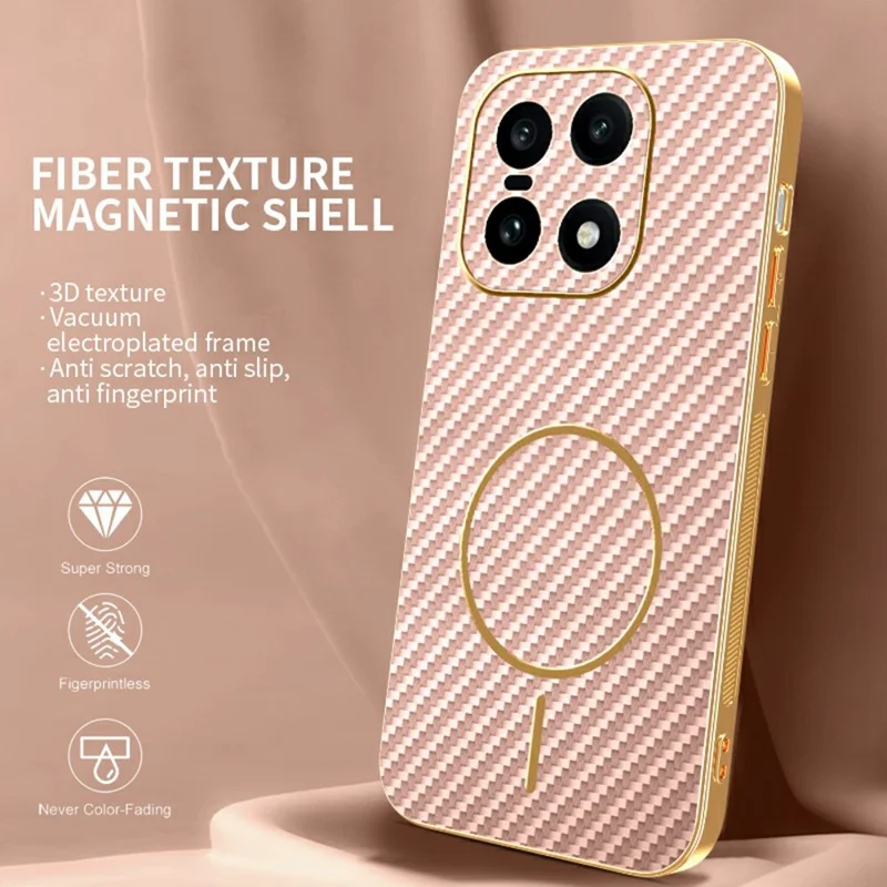 For OnePlus 15 5G Phone Case Carbon Fiber Textured Electroplated TPU Back Cover - Pink