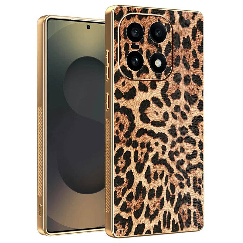 For OnePlus 15 5G Case Leopard Print PU Leather Coated PC + TPU Electroplating Phone Cover